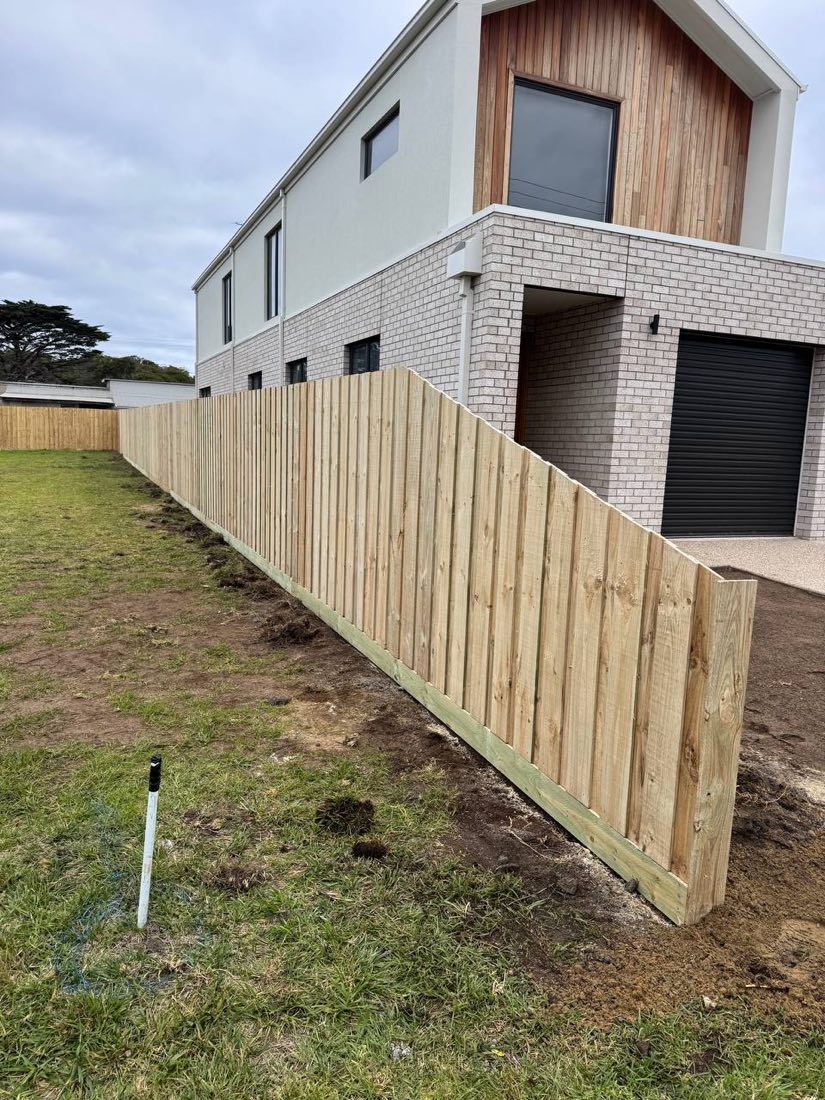 Galvanised steel-post and timber paling fence on a new-build block in Queenscliff by Drysdale Fencing